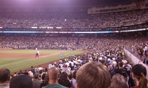 The crowd stands for the final at bat