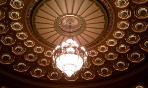 The chandelier in the Benedum Theater ceiling