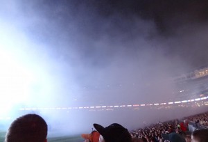 Wind blowing in brought fireworks smoke to the crowd